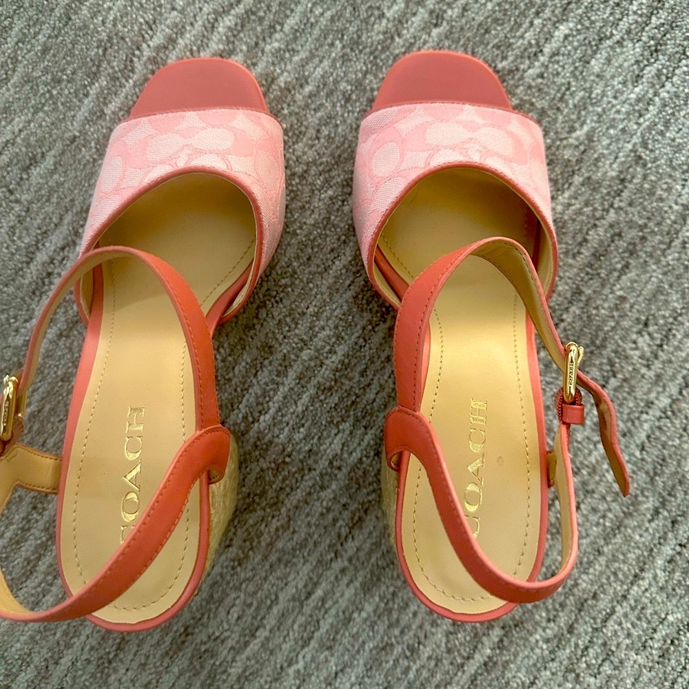 Coach Pink Heels with Ankle Strap and Peep-Toe